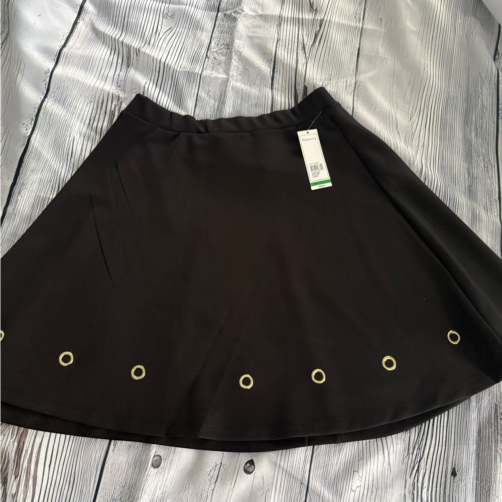 Relativity Black Skater Skirt with Gold Eyelets thick stretch material